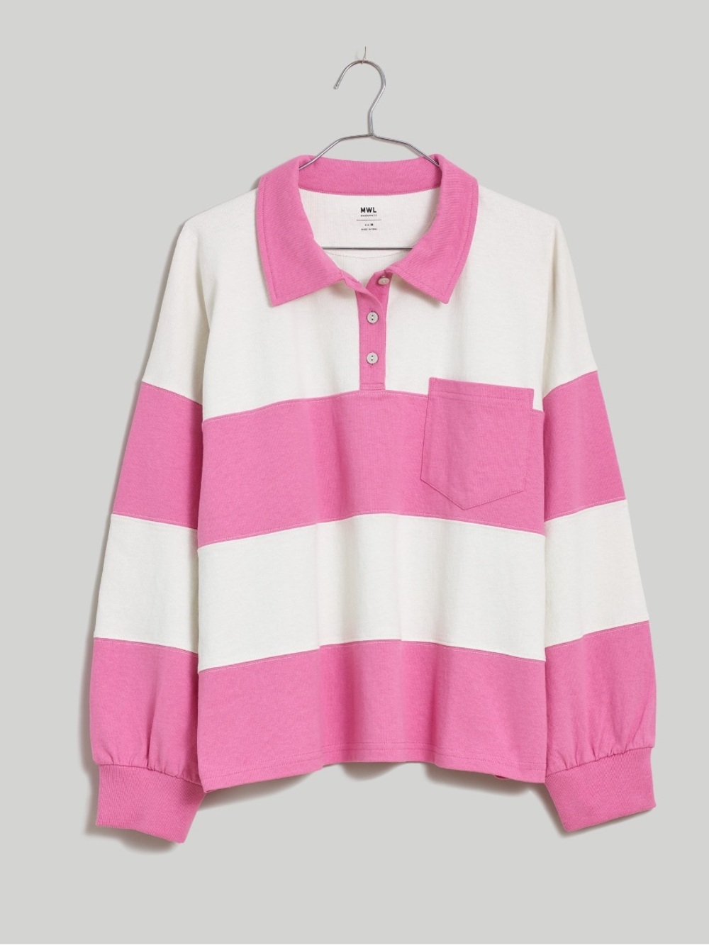 Madewell Striped Rugby Polo Shirt in Retro Pink - Picture 4 of 8